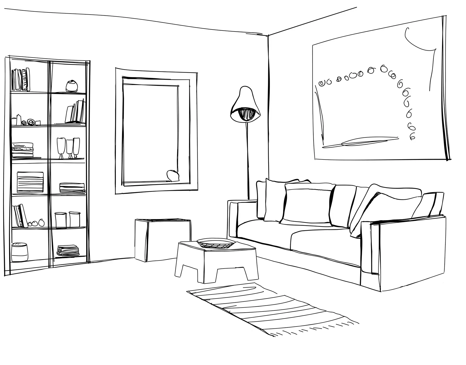 Sketch of a modern living room.