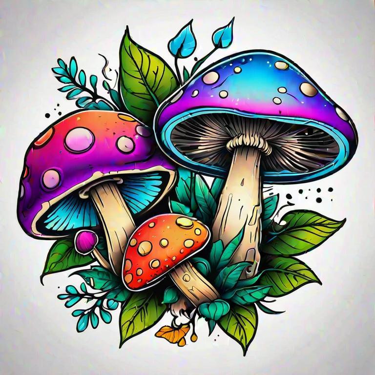 Colorful tatto of a mushrooms