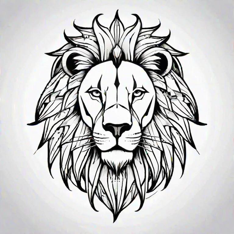 Tattoo of a lion, black and white